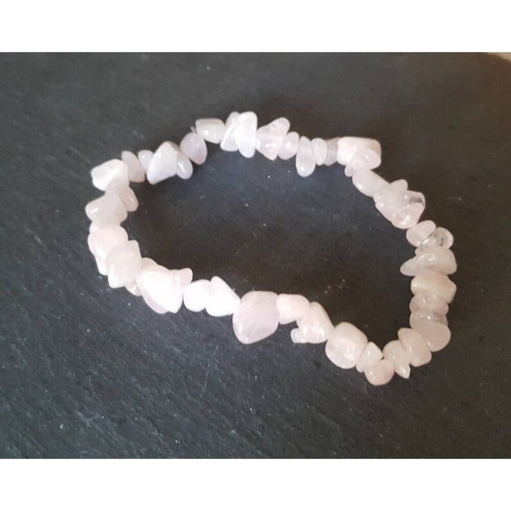 Natural Rose Quartz Chip Bracelet Stretch Pink Crystal Healing 7"